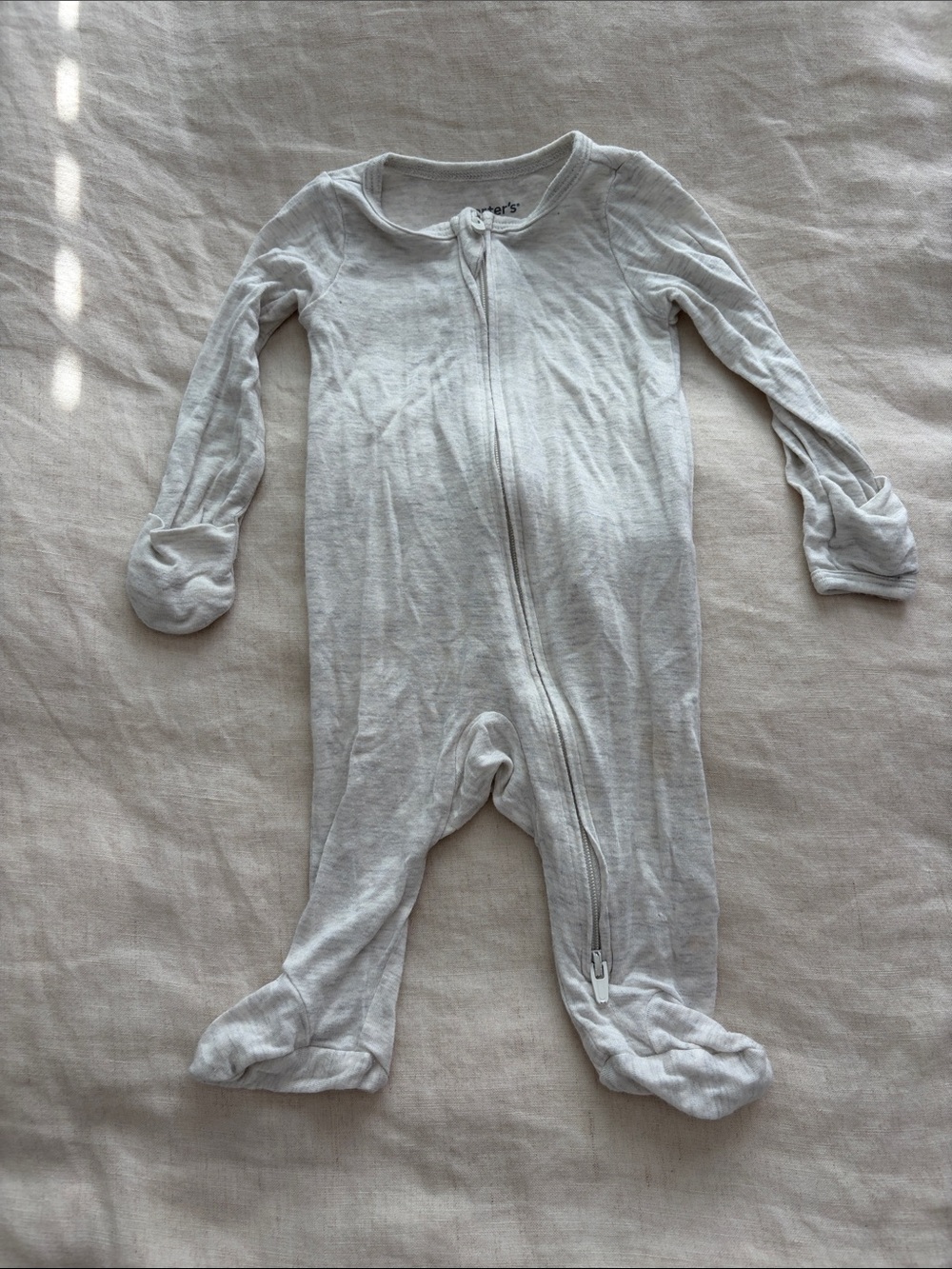 Carter's Light Gray Footed One-Piece Zipper Pajamas